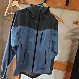 REI Two-Tone Blue Hooded Rain Jacket